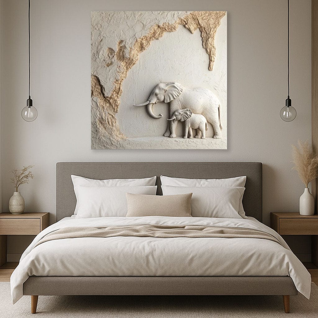 Elephant Bond Canvas Wall Art – Symbol of Strength & Family Love