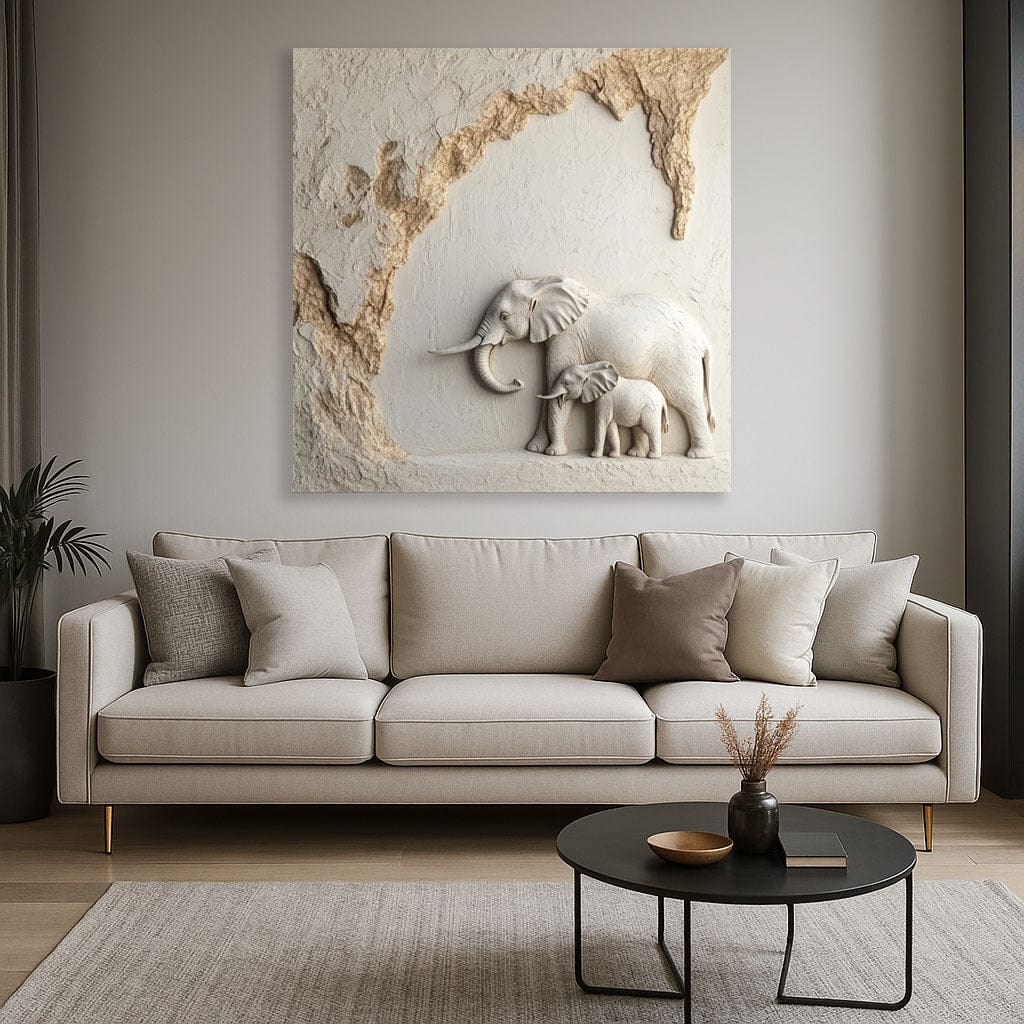 Elephant Bond Canvas Wall Art – Symbol of Strength & Family Love
