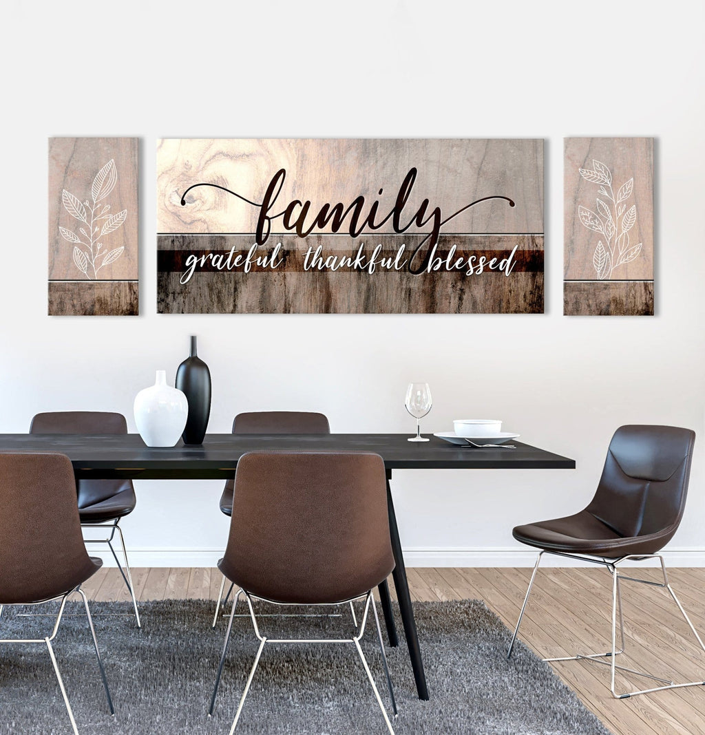 Family Wall Art: Family Grateful Thankful Blessed - Rustic Christian Canvas