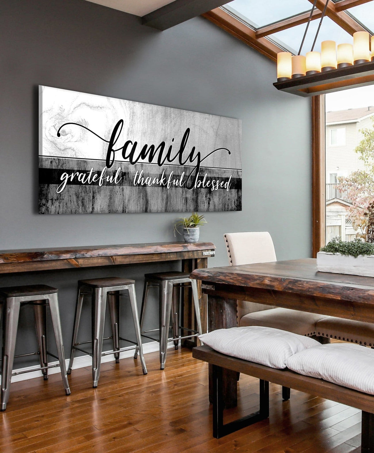 Family Wall Art: Family Grateful Thankful Blessed - Rustic Christian Canvas