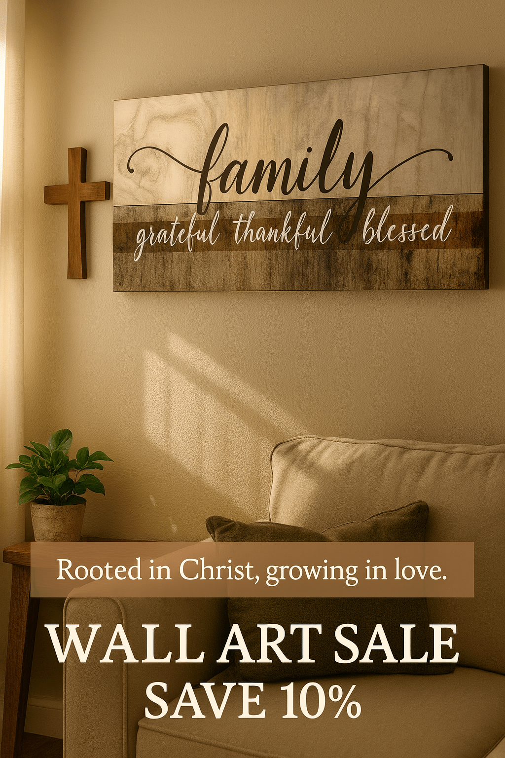 Family Wall Art: Family Grateful Thankful Blessed - Rustic Christian Canvas