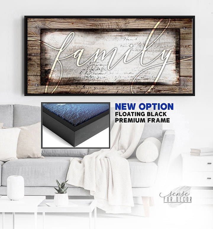 Family Wall Art: Family Word Sign V4 (Wood Frame Ready To Hang)