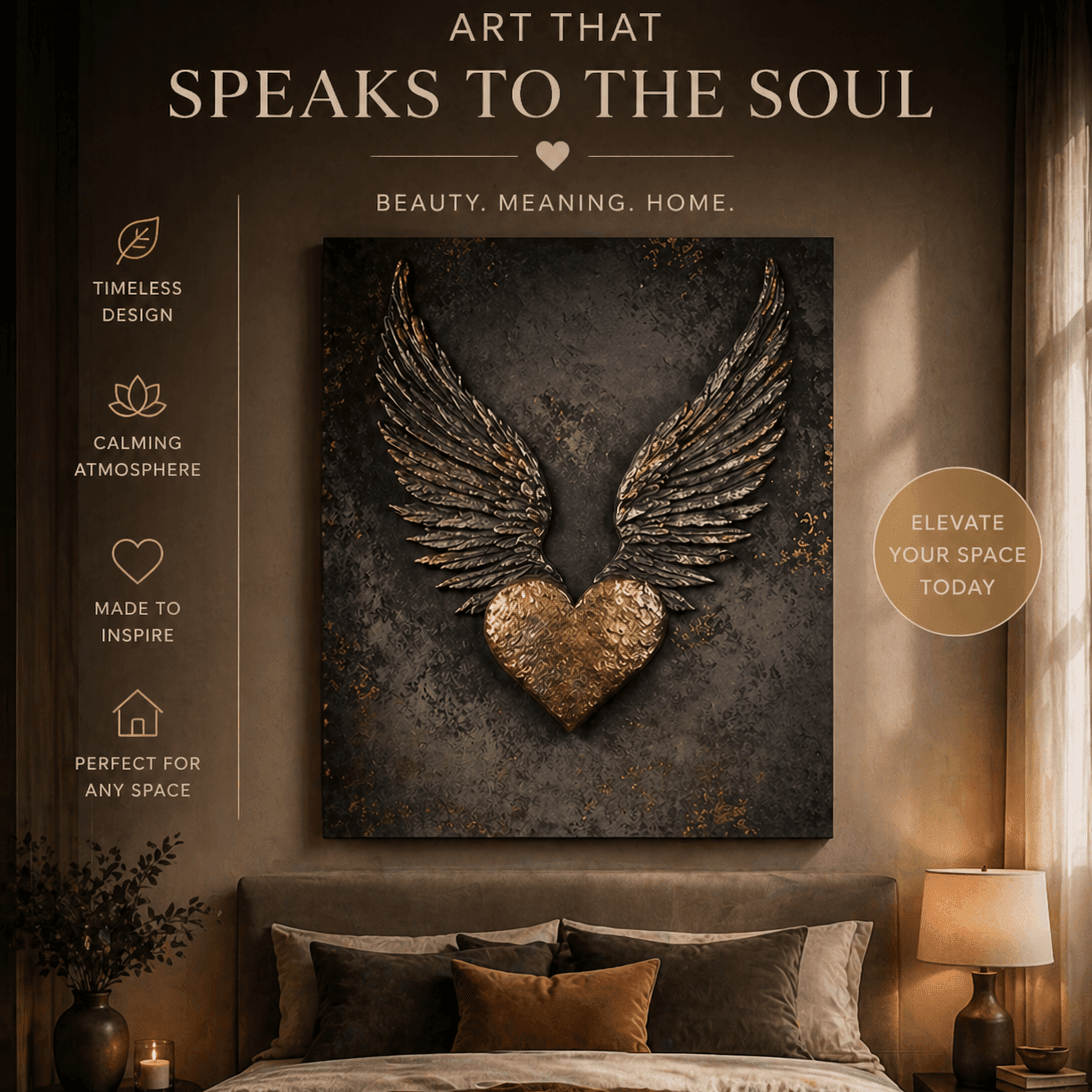 Heart with Wings Wall Art – Modern Symbol of Love & Freedom Canvas